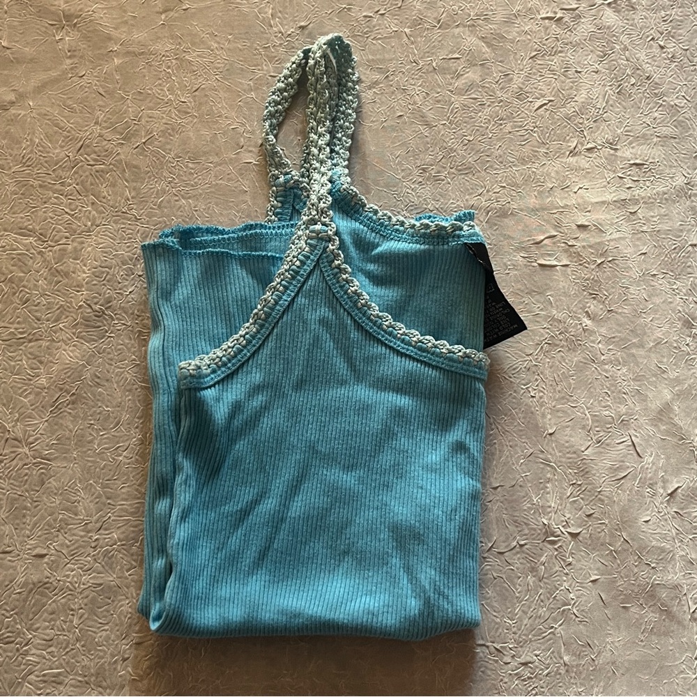 Vintage Y2K 90s Express Women's Blue crochet spaghetti strap Tank Top size M